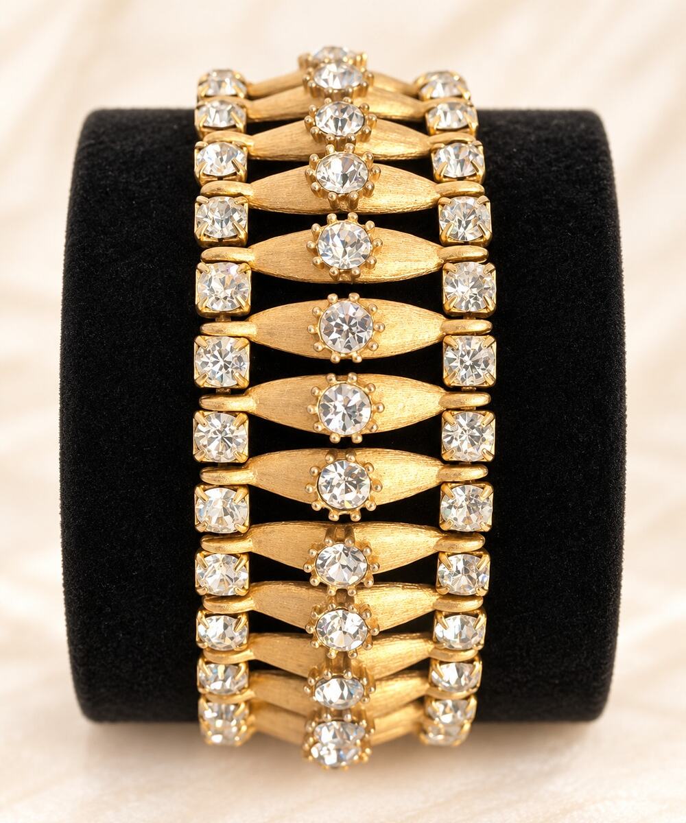 Attributed Park Lane Vintage Rhinestone Bracelet Triple Row Gold Tone Statement